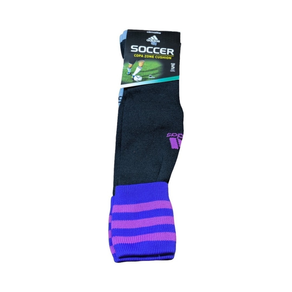 1 Pair Adidas Climalite Copa Zone Cushion soccer socks black with purple stripes